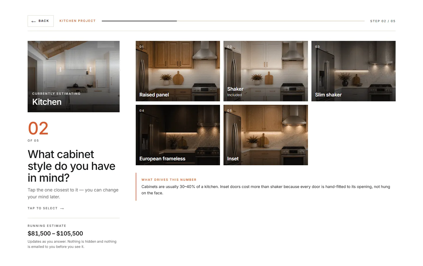 Step two of the Ceballos remodel cost estimator.