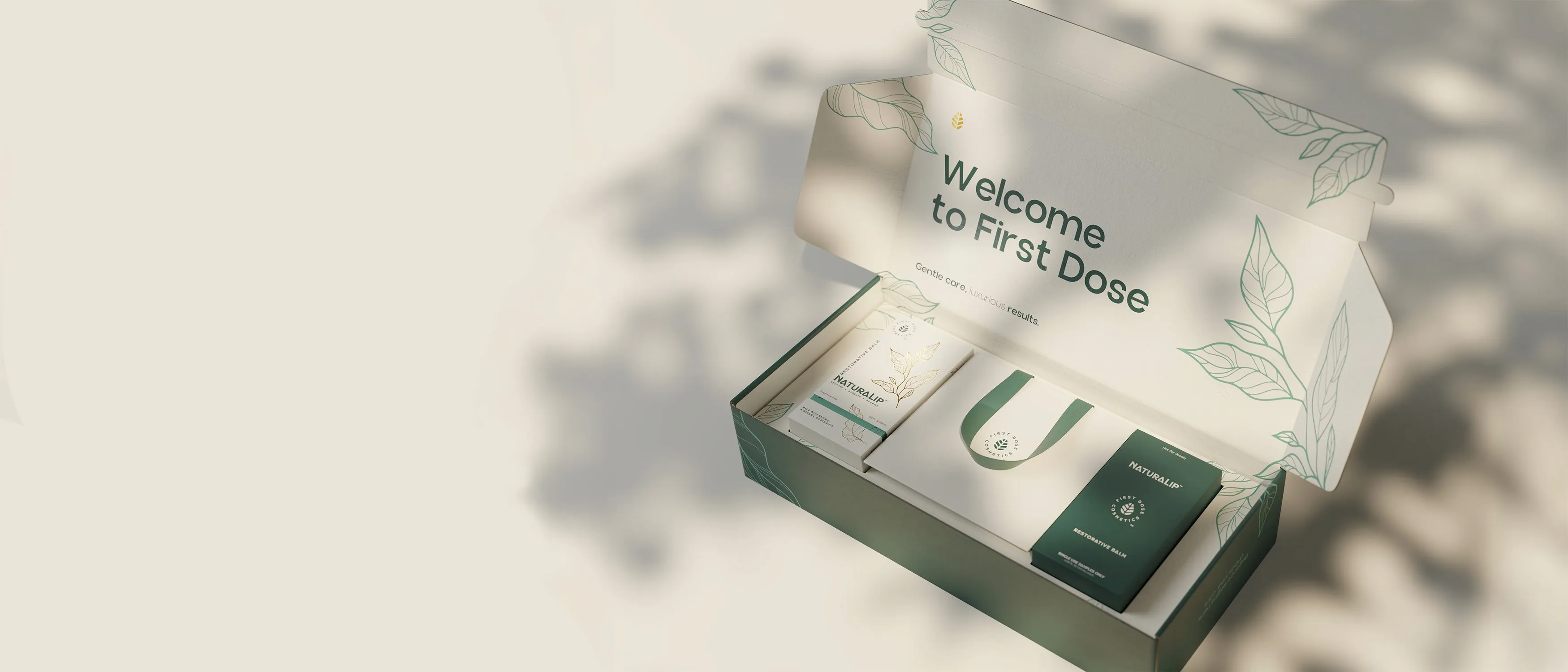 First Dose packaging in soft light.